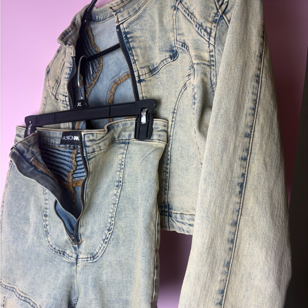 Fashion Nova 2 piece Light Blue Denim Short Set